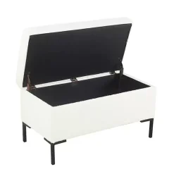 Kirklands Home Cream Boucle Black Metal Storage Bench Ivory New