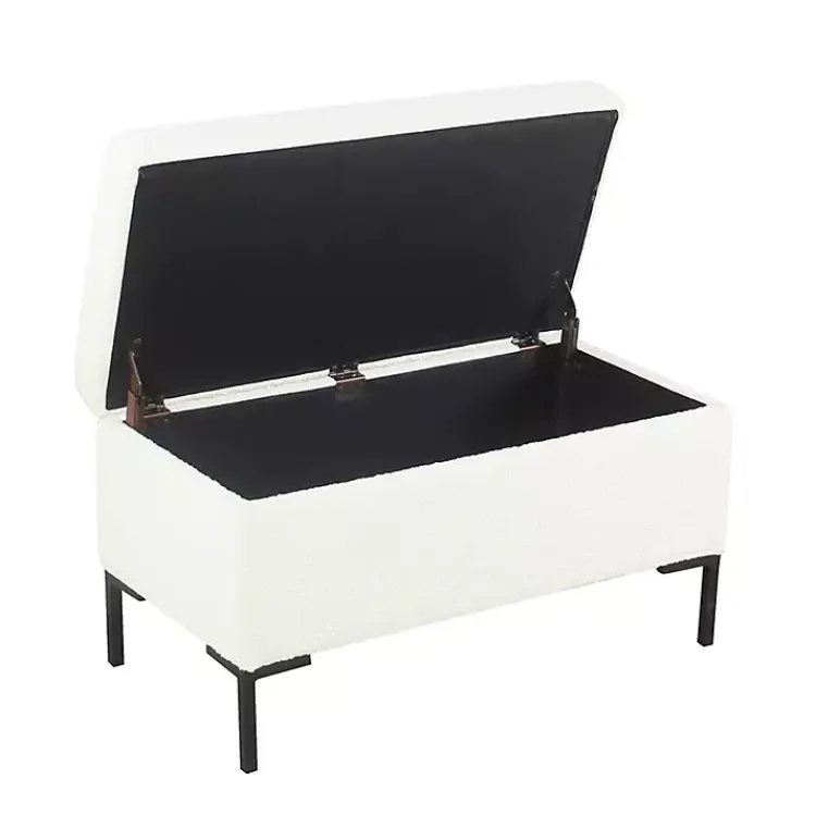 Kirklands Home Cream Boucle Black Metal Storage Bench Ivory New