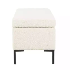 Kirklands Home Cream Boucle Black Metal Storage Bench Ivory New