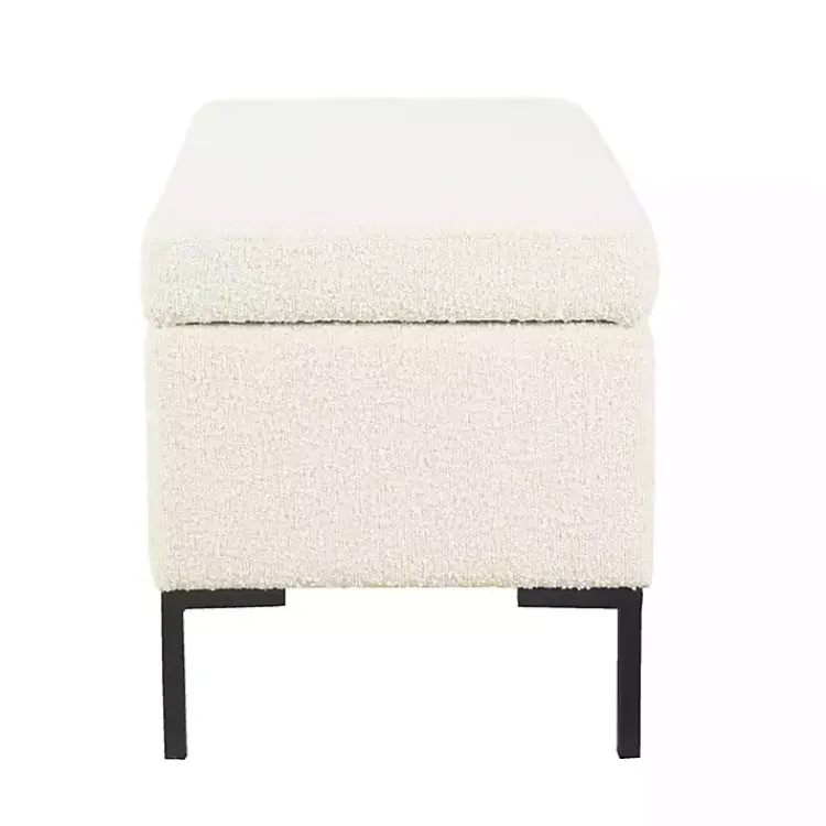Kirklands Home Cream Boucle Black Metal Storage Bench Ivory New