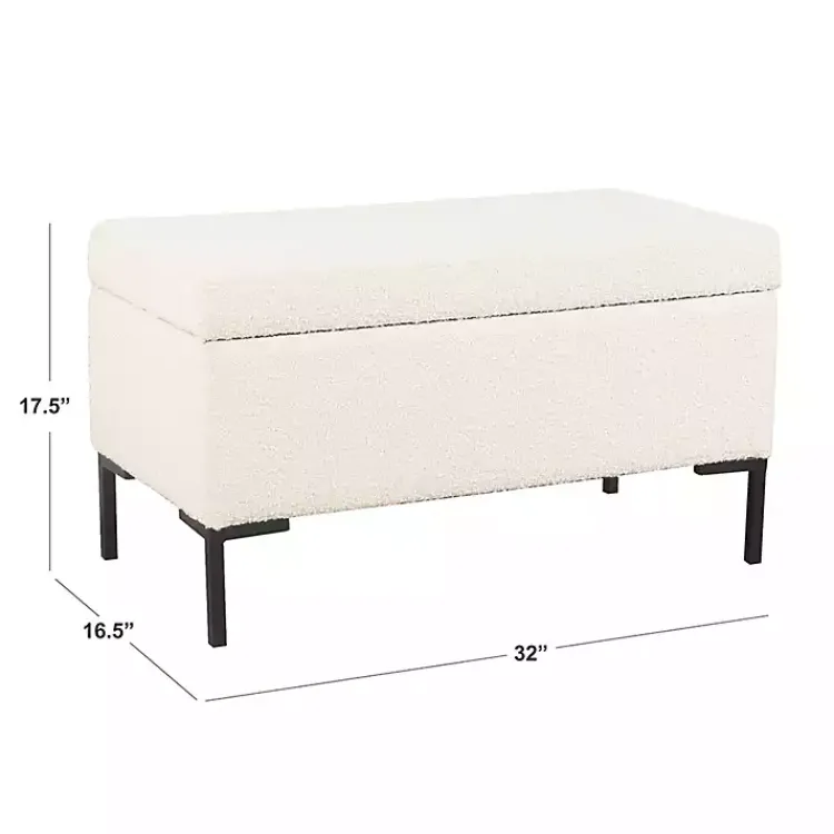 Kirklands Home Cream Boucle Black Metal Storage Bench Ivory New