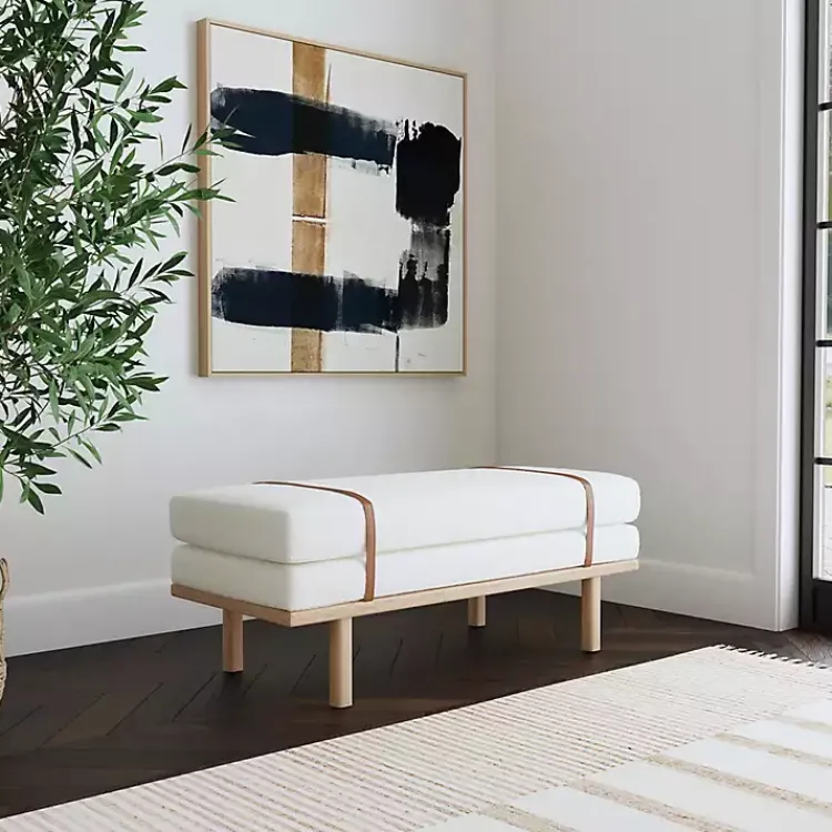 Kirklands Home Cream Boucle Brown Faux Leather Bench White Sale