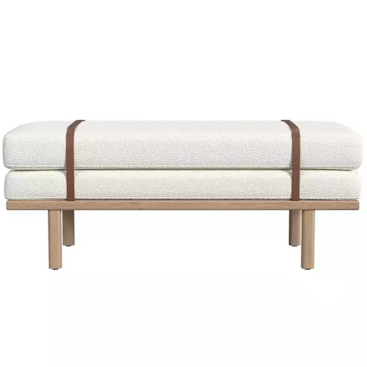 Kirklands Home Cream Boucle Brown Faux Leather Bench White Sale