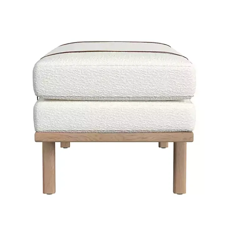 Kirklands Home Cream Boucle Brown Faux Leather Bench White Sale