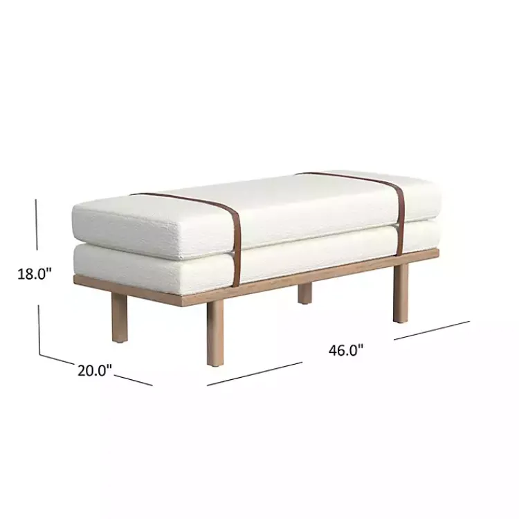 Kirklands Home Cream Boucle Brown Faux Leather Bench White Sale