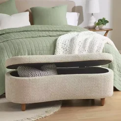 Kirklands Home Cream Boucle Flip-Top Storage Bench White Online