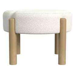 Kirklands Home Cream Boucle Natural Wood Ottoman White New