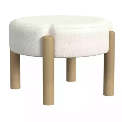 Kirklands Home Cream Boucle Natural Wood Ottoman White New
