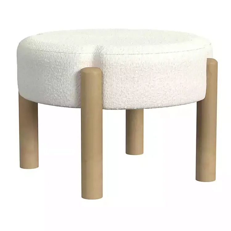 Kirklands Home Cream Boucle Natural Wood Ottoman White New