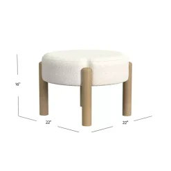 Kirklands Home Cream Boucle Natural Wood Ottoman White New