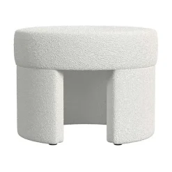 Kirklands Home Cream Boucle Round Upholstered Ottoman White