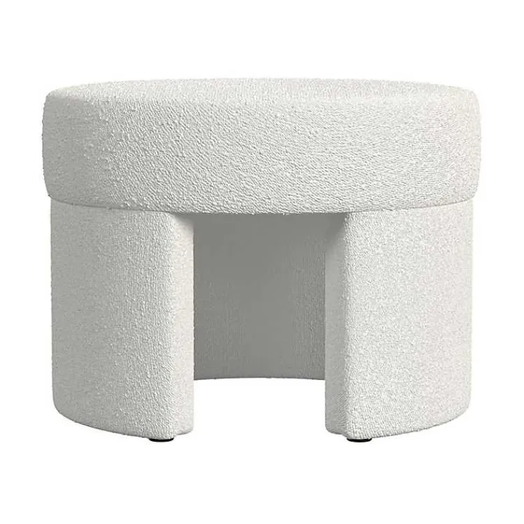 Kirklands Home Cream Boucle Round Upholstered Ottoman White