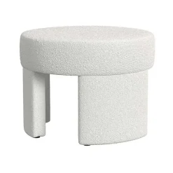 Kirklands Home Cream Boucle Round Upholstered Ottoman White