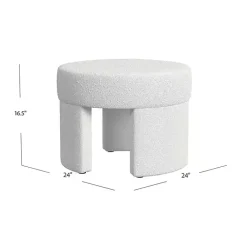 Kirklands Home Cream Boucle Round Upholstered Ottoman White