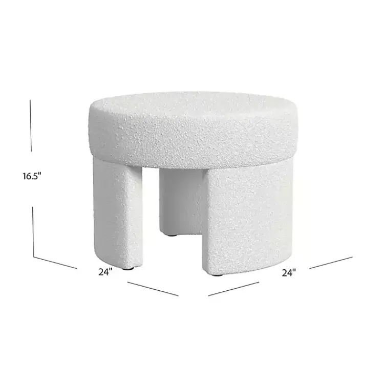 Kirklands Home Cream Boucle Round Upholstered Ottoman White