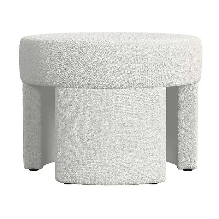 Kirklands Home Cream Boucle Round Upholstered Ottoman White