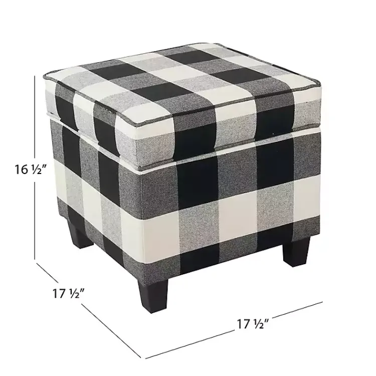 Kirklands Home Cream Buffalo Plaid Upholstered Storage Ottoman Hot