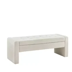Kirklands Home Cream Button Tufted Upholstered Storage Bench Ivory Sale