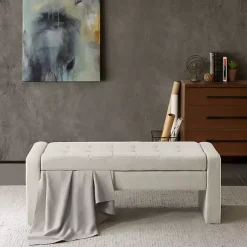 Kirklands Home Cream Button Tufted Upholstered Storage Bench Ivory Sale
