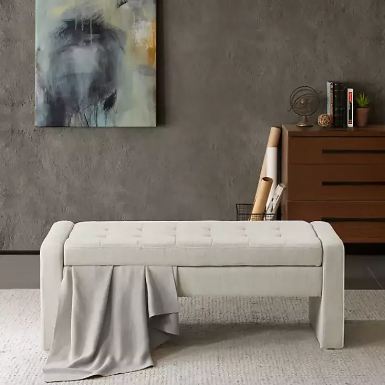 Kirklands Home Cream Button Tufted Upholstered Storage Bench Ivory Sale