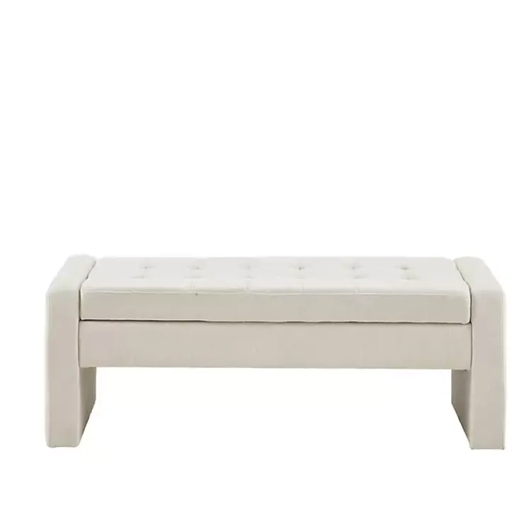 Kirklands Home Cream Button Tufted Upholstered Storage Bench Ivory Sale