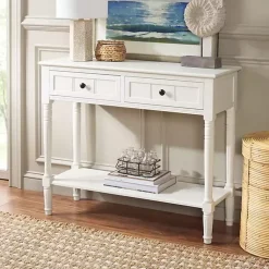 Kirklands Home Cream Carved 2-Drawer Console Table White Hot