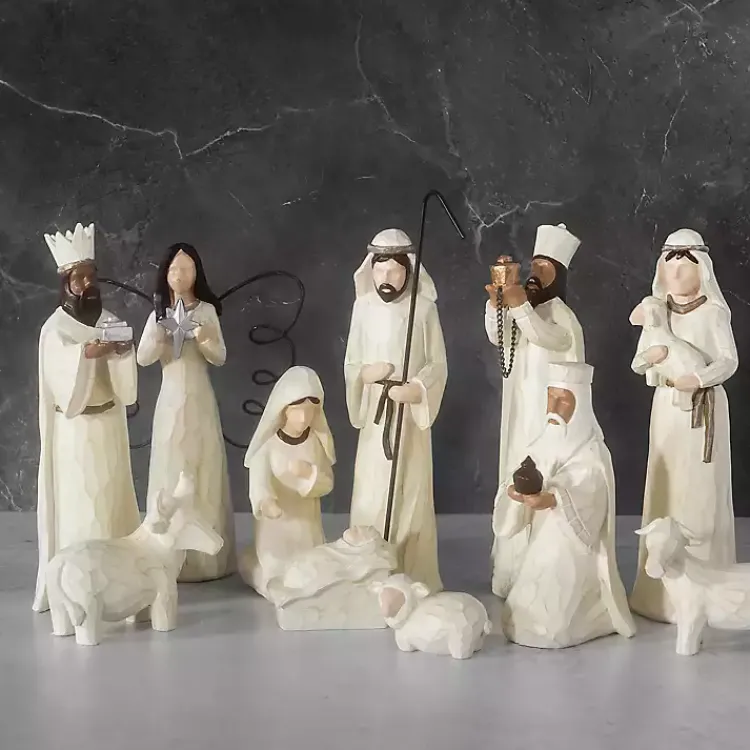Christmas Decorations>Kirklands Home Cream Carved Figurines 11-pc. Nativity Set