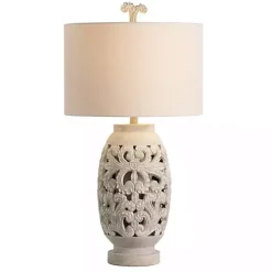 Kirklands Home Cream Carved Floral Table Lamp Ivory New