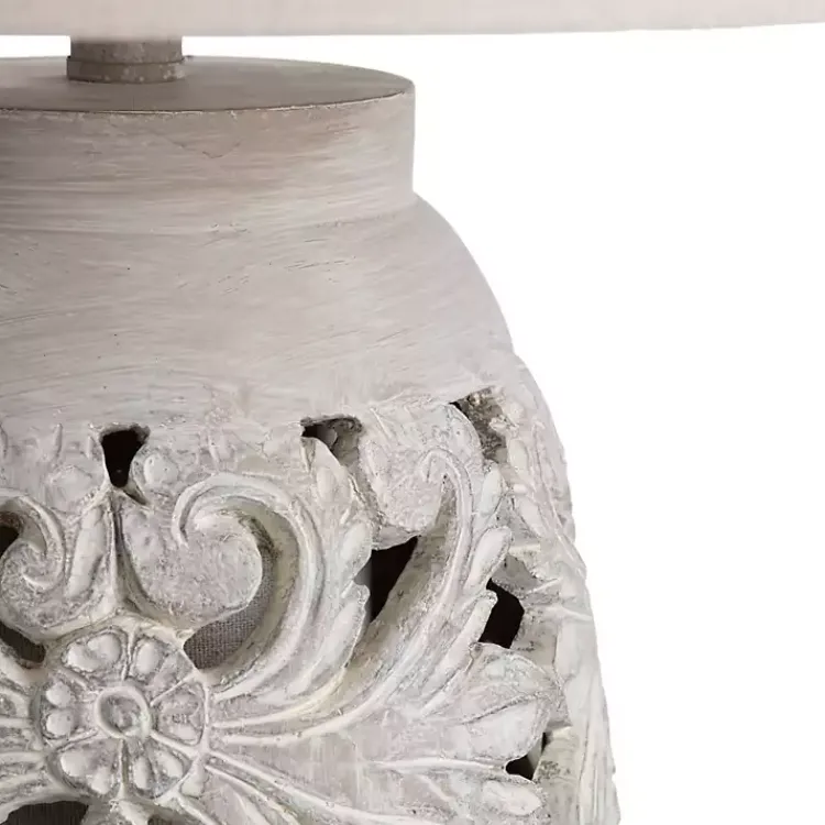 Kirklands Home Cream Carved Floral Table Lamp Ivory New