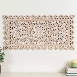 Kirklands Home Cream Carved Wooden Wall Plaque White Sale