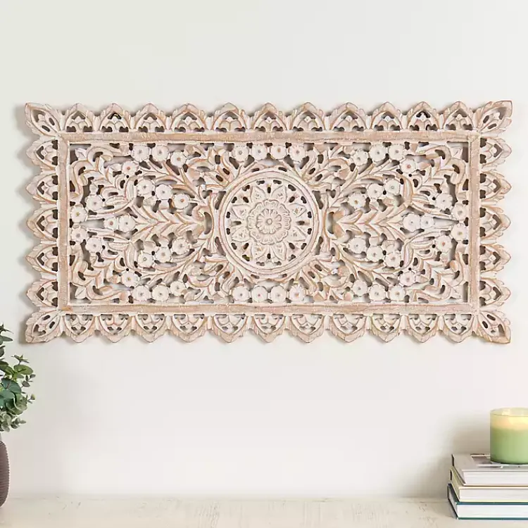 Kirklands Home Cream Carved Wooden Wall Plaque White Sale