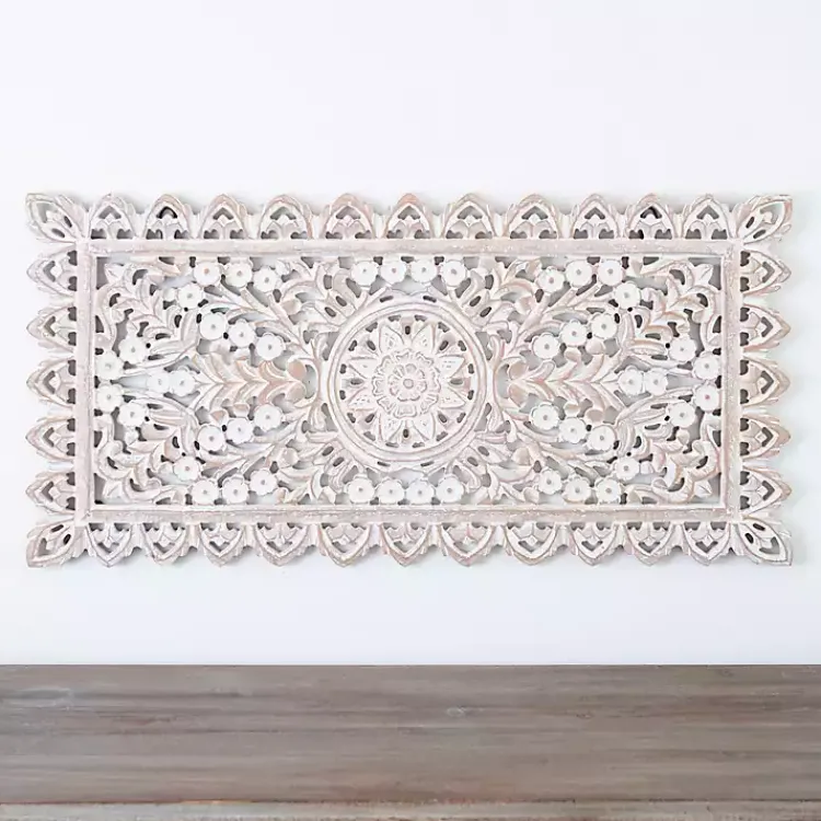 Kirklands Home Cream Carved Wooden Wall Plaque White Sale