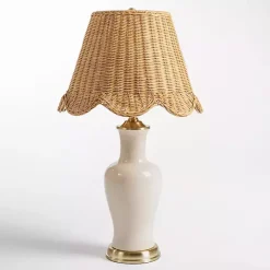 Kirklands Home Cream Ceramic Table Lamp With Woven Shade Tan Sale