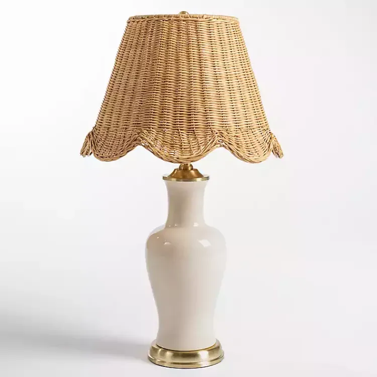 Kirklands Home Cream Ceramic Table Lamp With Woven Shade Tan Sale