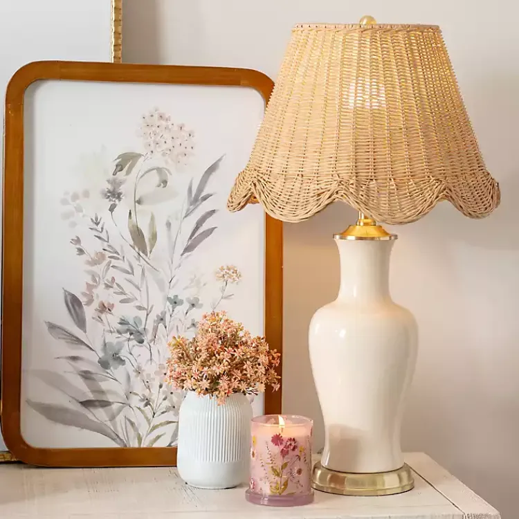 Kirklands Home Cream Ceramic Table Lamp With Woven Shade Tan Sale