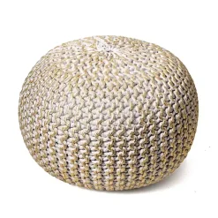Poufs & Floor Cushions>Kirklands Home Cream Chain Knitted Round Pouf Ivory