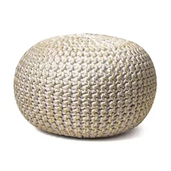 Poufs & Floor Cushions>Kirklands Home Cream Chain Knitted Round Pouf Ivory