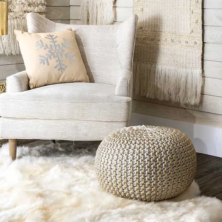 Poufs & Floor Cushions>Kirklands Home Cream Chain Knitted Round Pouf Ivory