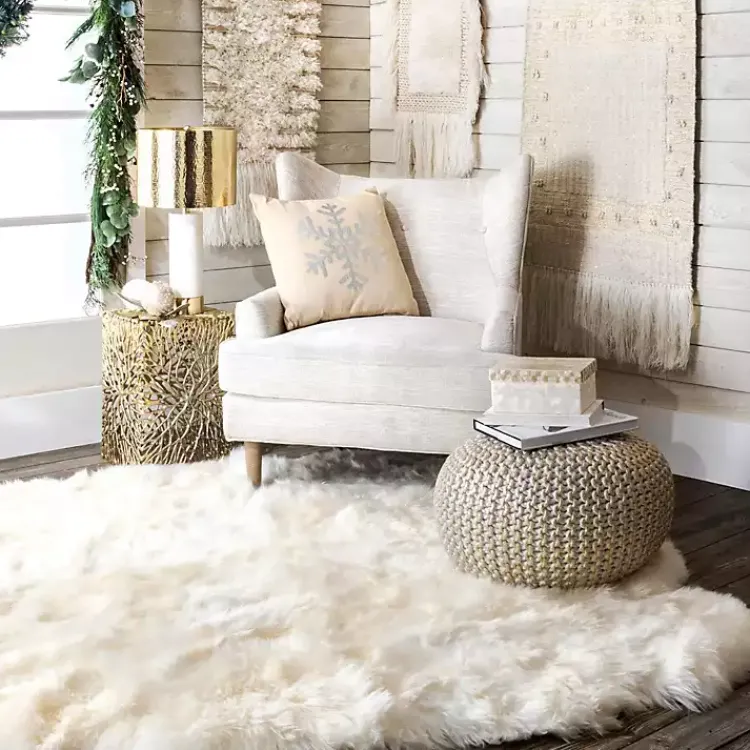 Poufs & Floor Cushions>Kirklands Home Cream Chain Knitted Round Pouf Ivory