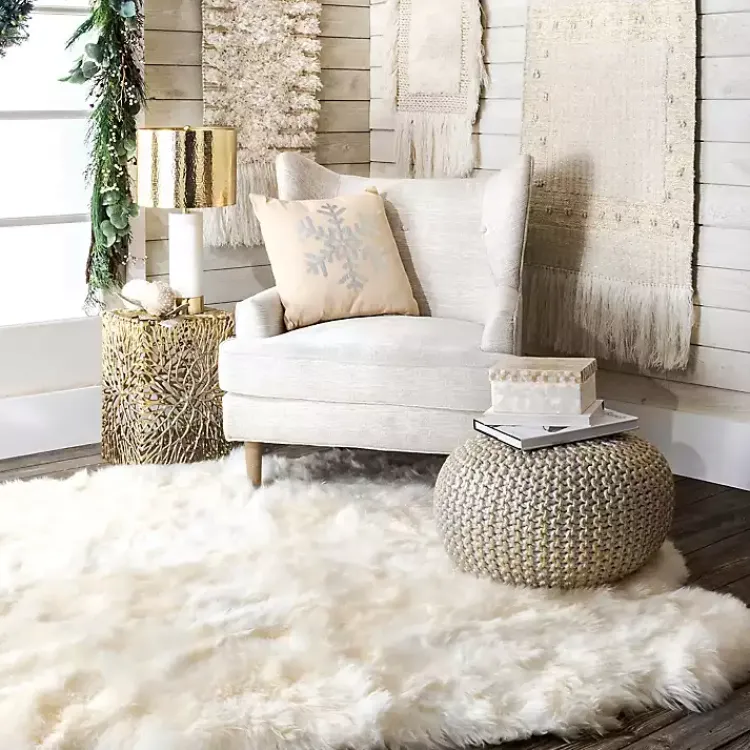 Poufs & Floor Cushions>Kirklands Home Cream Chain Knitted Round Pouf Ivory