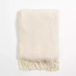 Blankets & Throws>Kirklands Home Cream Chenille Ribbed Throw Ivory