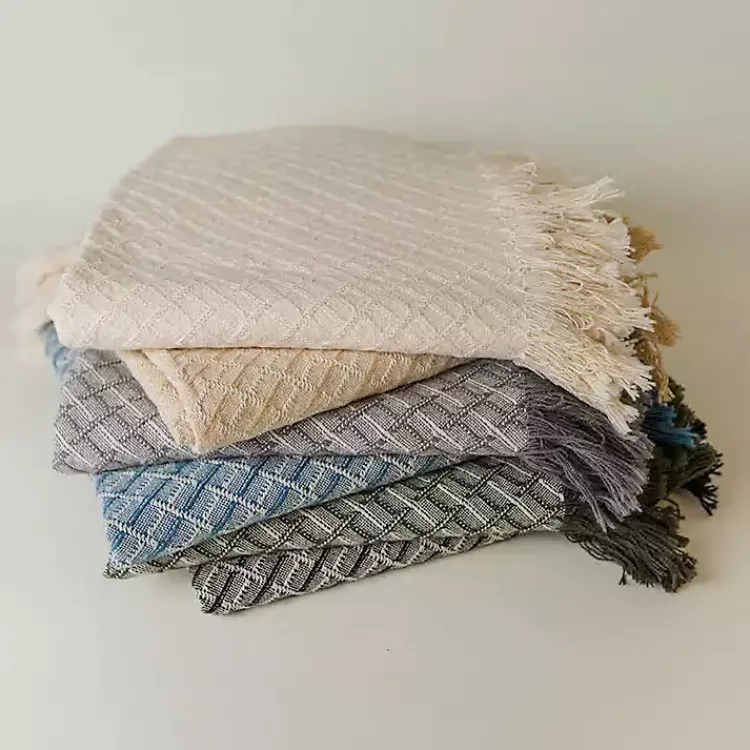 Blankets & Throws>Kirklands Home Cream Cross-Stitch Woven Throw Tan