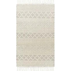 Kirklands Home Cream Diamond Tassel Wool Area Rug, 5x7 Ivory Discount