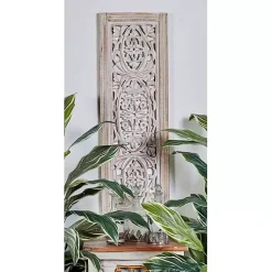 Kirklands Home Cream Distressed Carved Floral Wall Plaque Online