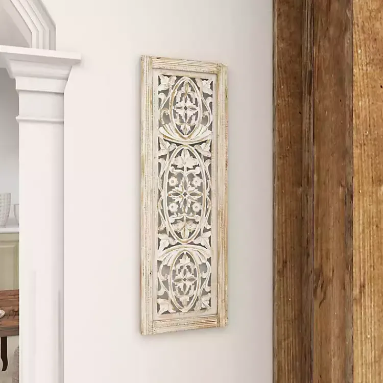 Kirklands Home Cream Distressed Carved Floral Wall Plaque Online