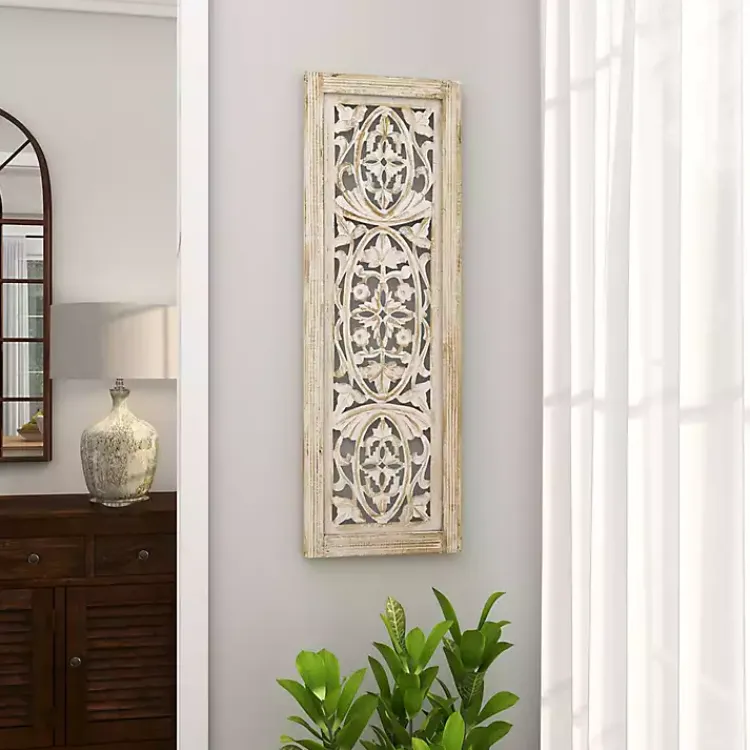 Kirklands Home Cream Distressed Carved Floral Wall Plaque Online