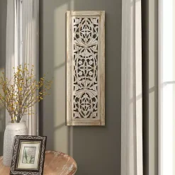 Kirklands Home Cream Distressed Carved Floral Wall Plaque Online