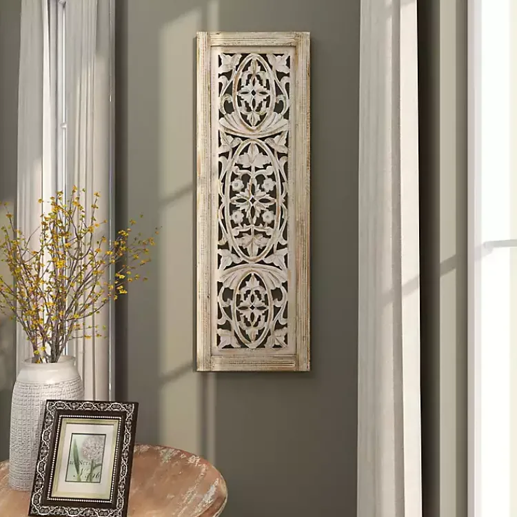 Kirklands Home Cream Distressed Carved Floral Wall Plaque Online