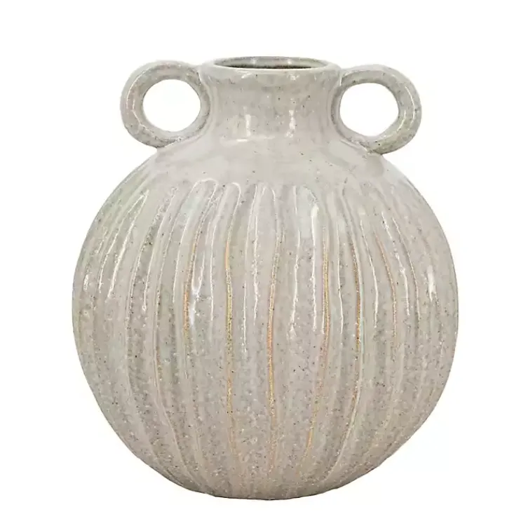 Vases>Kirklands Home Cream Drip Ceramic Vase with Handles, 9 in. White