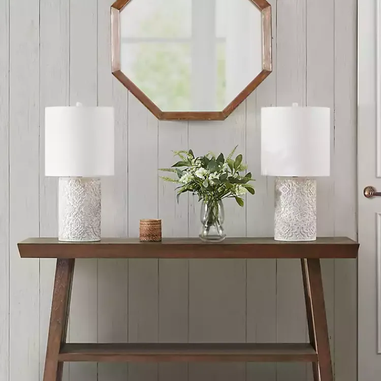 Kirklands Home Cream Embossed Floral Table Lamp White Online